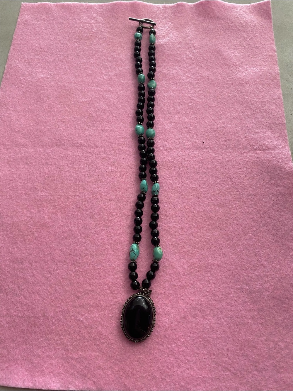 Vintage 925 Sterling Silver Black Onyx & Turquoise Nugget Necklace 14”